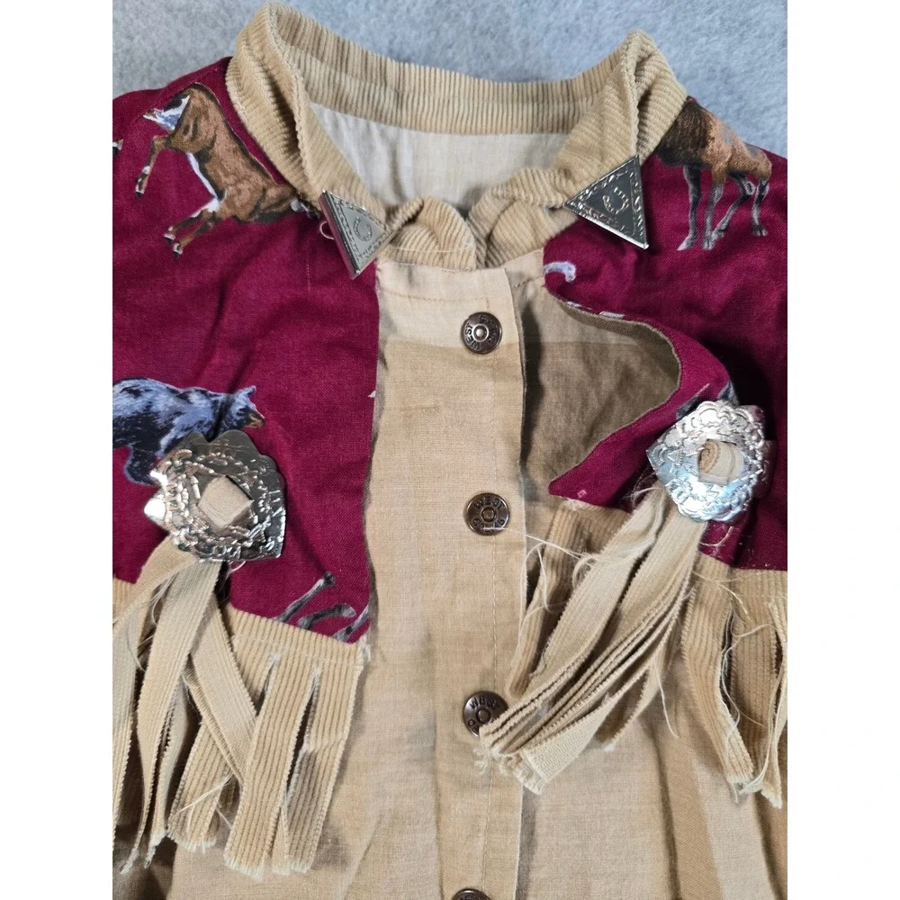 Vintage Western Set Costume Cosplay Kids 2T Tan Burgundy Fringe Corduroy Rodeo